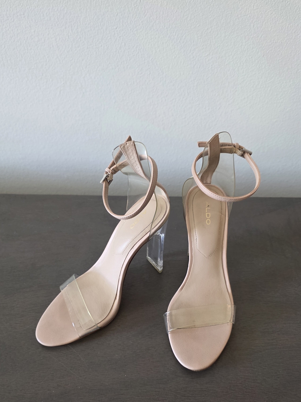 ALDO Women's Nude Ankle-Strap Clear Block Heel Sandals
